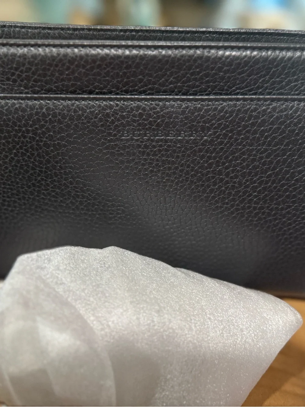 Burberry London black pebbled leather clutch, brand new.